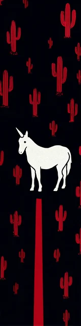 Free dragon bookmark with a unicorn among red and black cacti